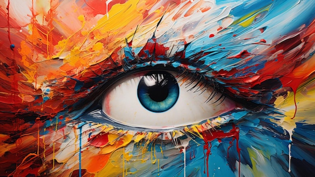 Photo colorful eye painting in the style of erik jones and minjae lee