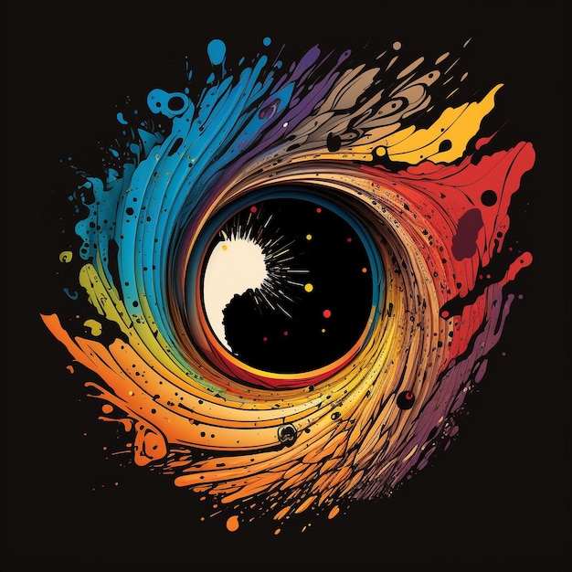 A colorful eye with a black hole in the center.