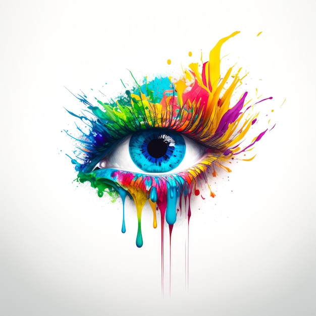 Colorful eye with paint splashes on it Generative AI