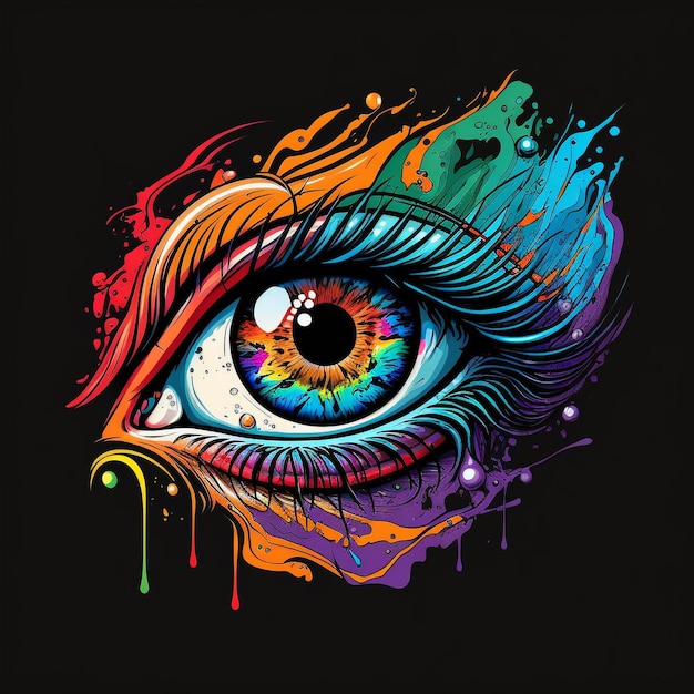 A colorful eye with a rainbow colored eye on it.