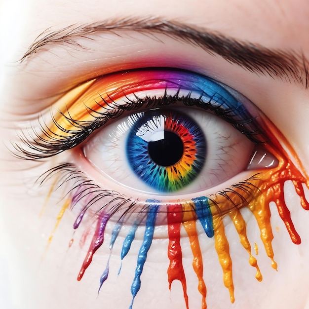 A colorful eye with a rainbow colored eye on white background Ai Generated