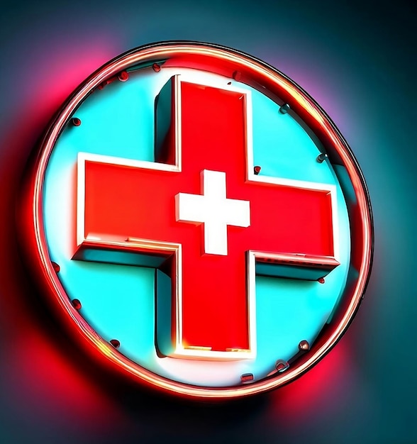 Colorful eyecatching red cross sign