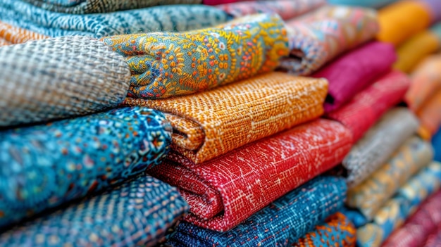 Colorful Fabric Pile on Table