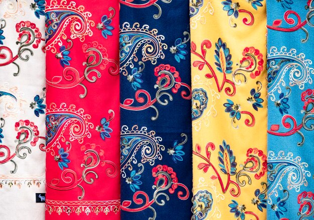 Colorful fabric texture with ornaments