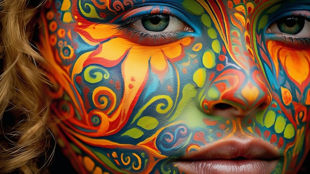 Colorful Face with Floral Designs A Captivating Closeup