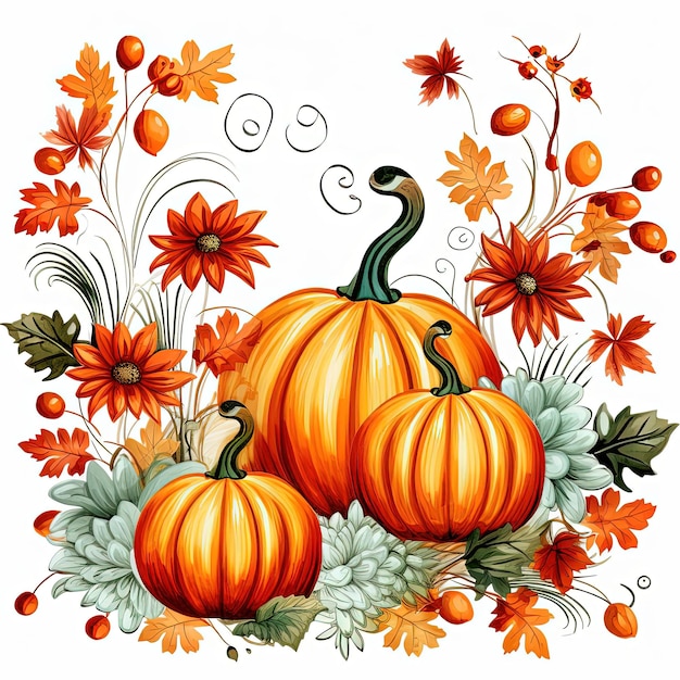 colorful fall background with flowers and pumpkins on it in the style of herb trimpe