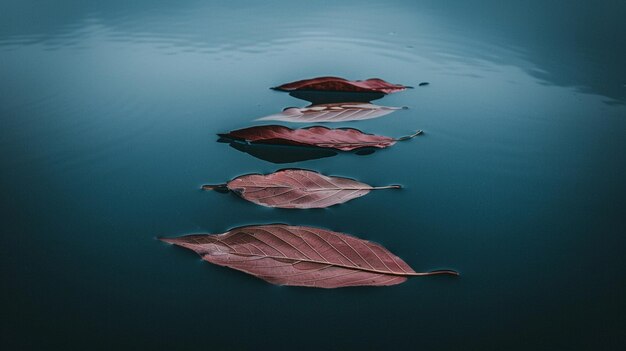写真 池の水に浮かぶ色とりどりの秋の葉