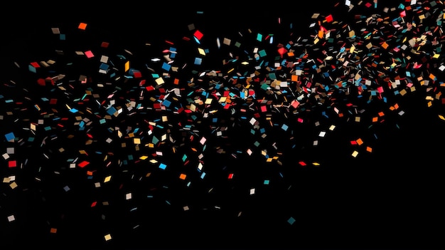 Colorful falling confetti on black background