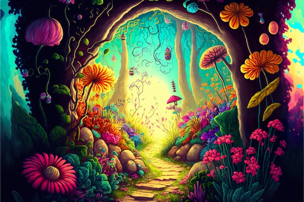 Photo colorful fantasy forest of dream