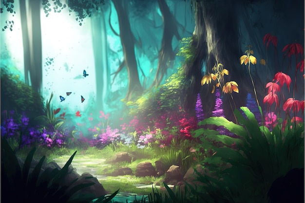 Colorful fantasy forest of dream