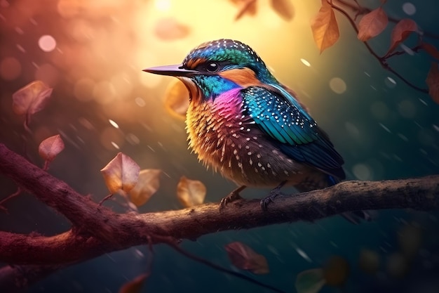 Colorful fantasy little bird Neural network AI generated