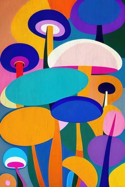 Colorful Fantasy Mushrooms Illustration Free Photo of Psychodelic Groovy Nature Art