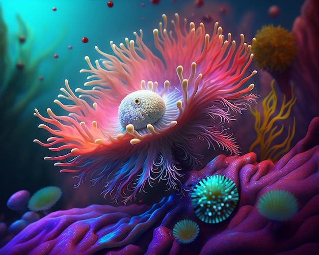 Красочный фэнтезийный генеративный искусственный интеллект морских анемонов