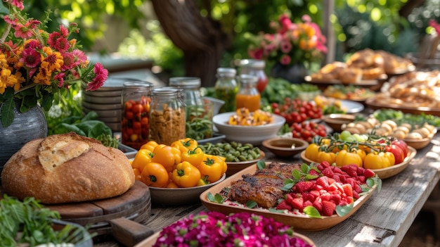 Colorful FarmtoTable Feast on Rustic Wooden Table