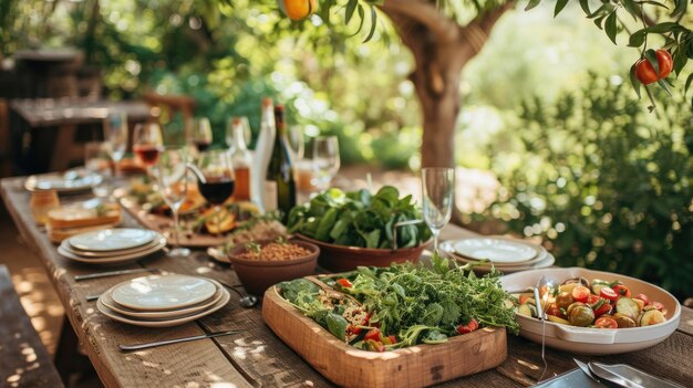 Colorful FarmtoTable Feast on Rustic Wooden Table