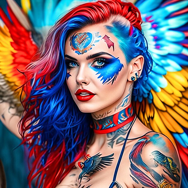 Colorful fashion young women with tattoo