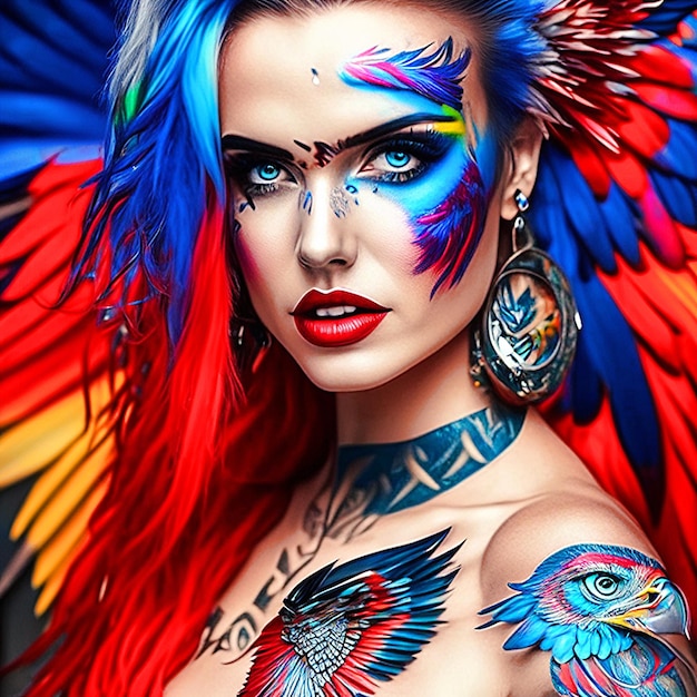 Красочные модные молодые женщины с татуировкой
