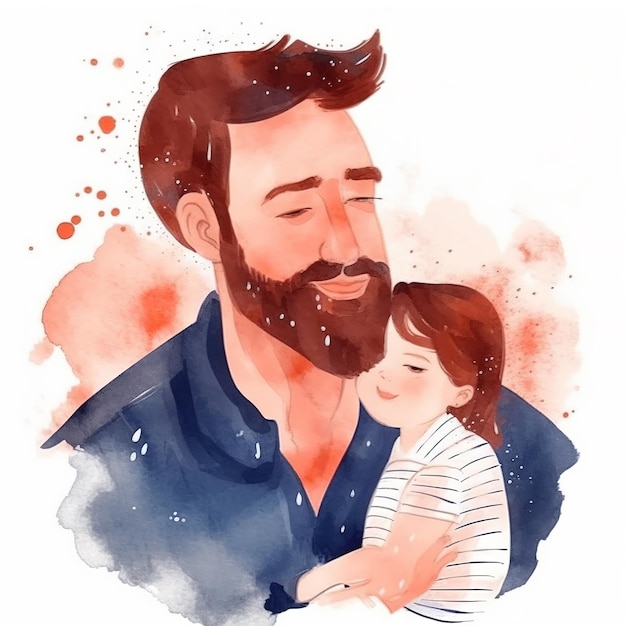 Colorful Father's Day illustration of kid holding father's hand with generative AI technology