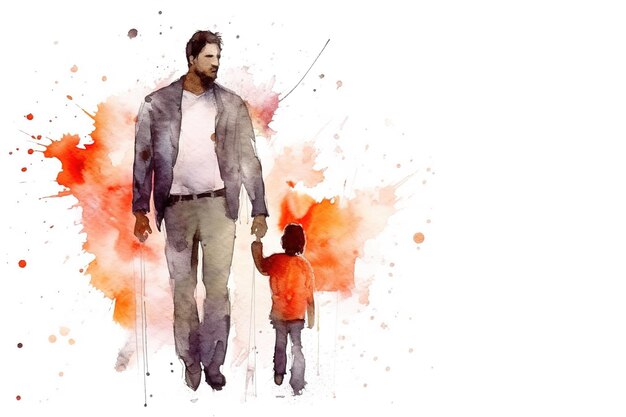 Colorful Father's Day illustration of kid holding father's hand with generative AI technology