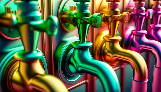 Foto i rubinetti colorati sono allineati in fila ai generativa