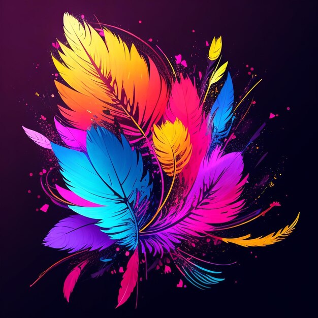 Photo colorful feather abstract art painting illustration on a multicolor background