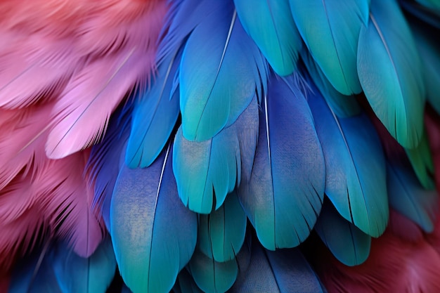 다채로운 깃털 배경 텍스처 이국적인 날개 세부 정보가 포함된 활기찬 예술적 디자인 초현실적이고 우아한 생성 AI
