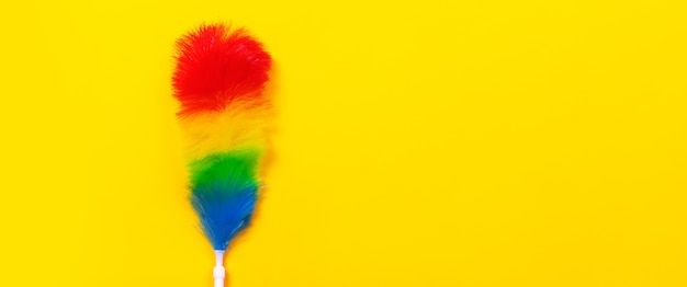 Colorful feather duster on yellow