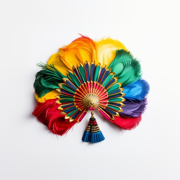 Photo colorful feather hand fan