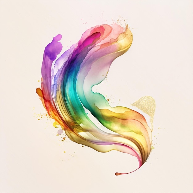 A colorful feather is painted on a white background.