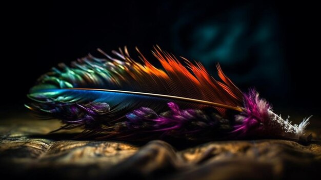 Photo a colorful feather with black background