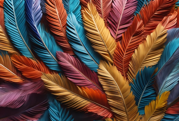 A colorful feather with many colors of feathers.