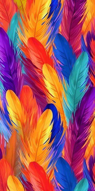 Colorful feathers are scattered together on a bright background generative ai