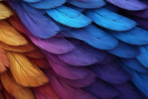 Colorful feathers as a background Closeup Texture