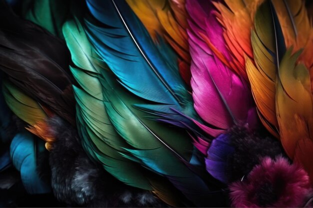 Colorful feathers background Feather pattern Collage print with feather texture Generative AI