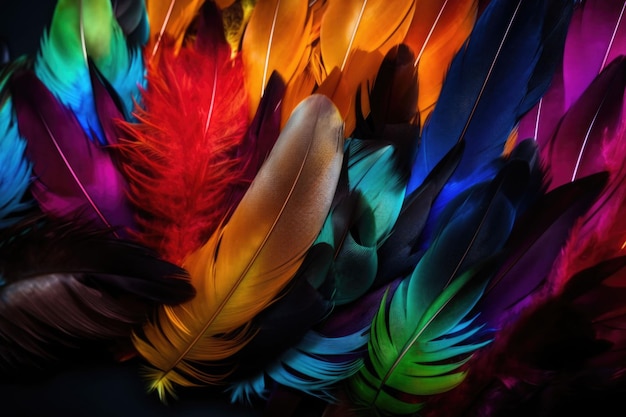 Colorful feathers background Feather pattern Collage print with feather texture Generative AI