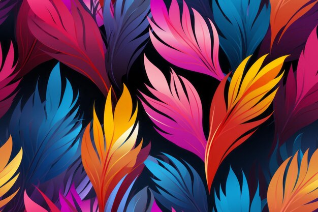Colorful feathers on a black background