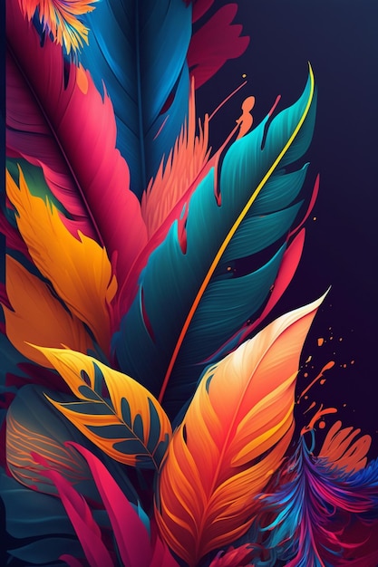 Colorful feathers on a black background