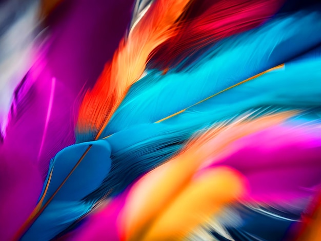 colorful feathers on blurry background