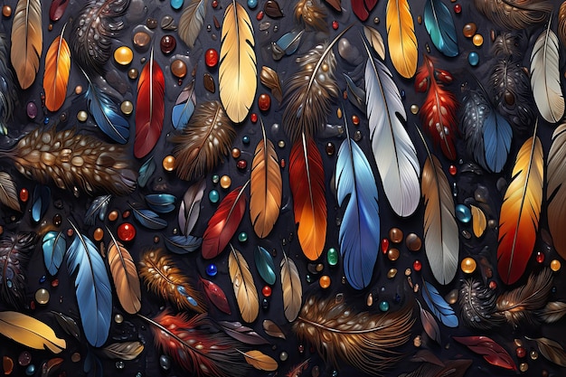 Photo colorful feathers on a dark background