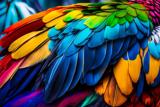 The colorful feathers of parrot are shown Generative AI