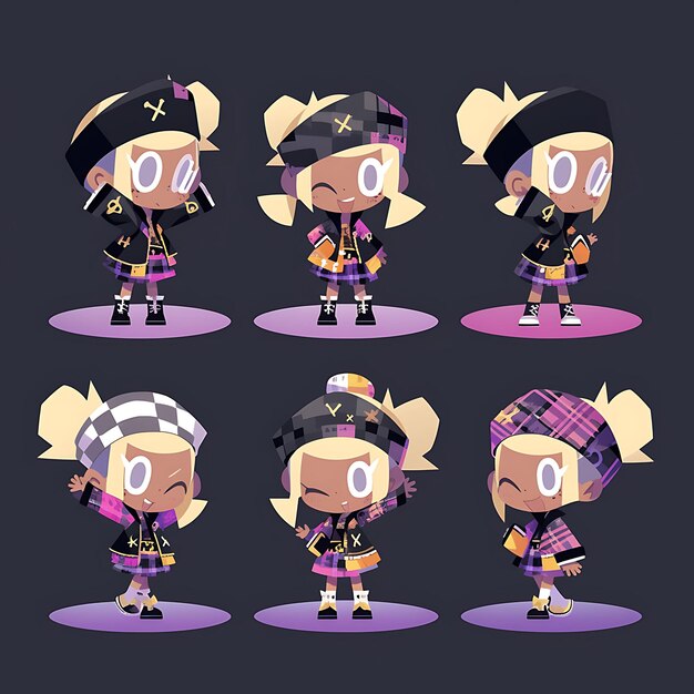 Photo colorful female bee chibi kawaii scottish fashion concept tartan prin cute character collection