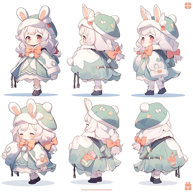 Photo colorful female bunny chibi kawaii farmer country chic fashion pastel creative collections design