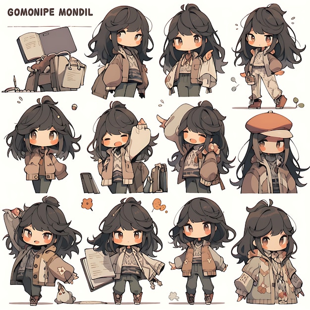 Colorful Female Chibi Kawaii Journalist Boho Chic Fashion Neutral Ton anime character collections