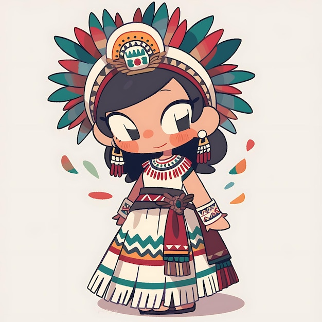 Foto colori femminili colorati chibi kawaii maya tradizionale bold azteca colori fe collezione di personaggi carini