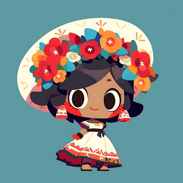 Colorful Female Chibi Kawaii Mexican Day of the Dead Vibrant Calacas cute character collection