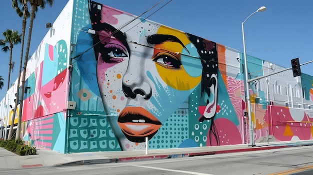 다채로운 여성 얼굴 벽화 는 할리우드 의 화려 한 스타일 에 따라
