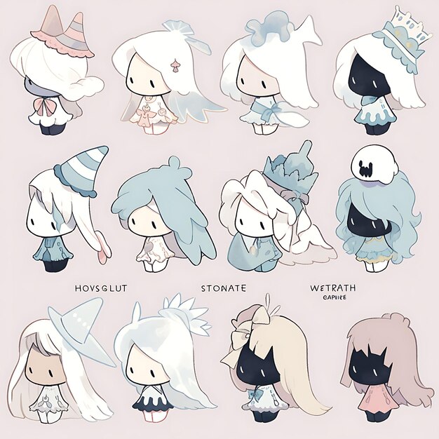 Photo colorful female ghost chibi kawaii scandinavian fashion concept cool cute character collection