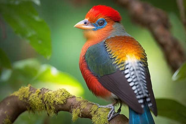 Colorful female redheaded trogon in a thai tropical jungle