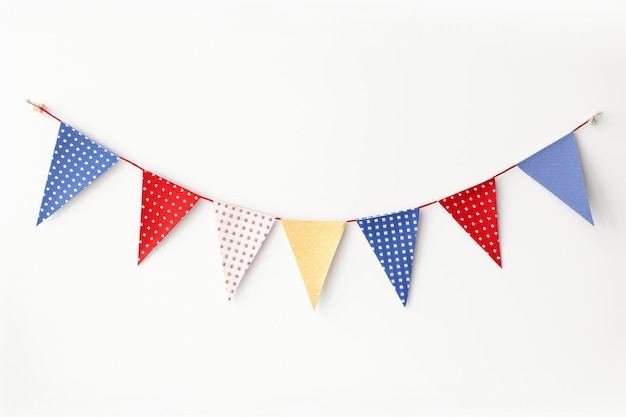 Colorful festive bunting flags on a white background Festival bunting flags isolated bunting flags