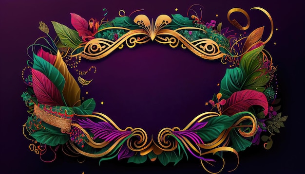 Colorful festive Grouping of mardi gras venetian carnivale mask feathers beads Party design banner
